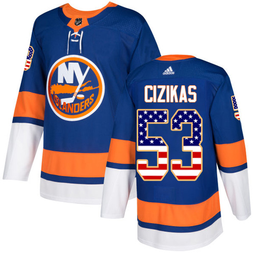 Adidas Islanders #53 Casey Cizikas Royal Blue Home Authentic USA Flag Stitched NHL Jersey - Click Image to Close